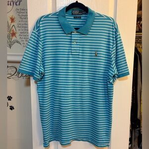 Ralph Lauren Blue and White Striped Polo Shirt (Excellent Condition-Like New)